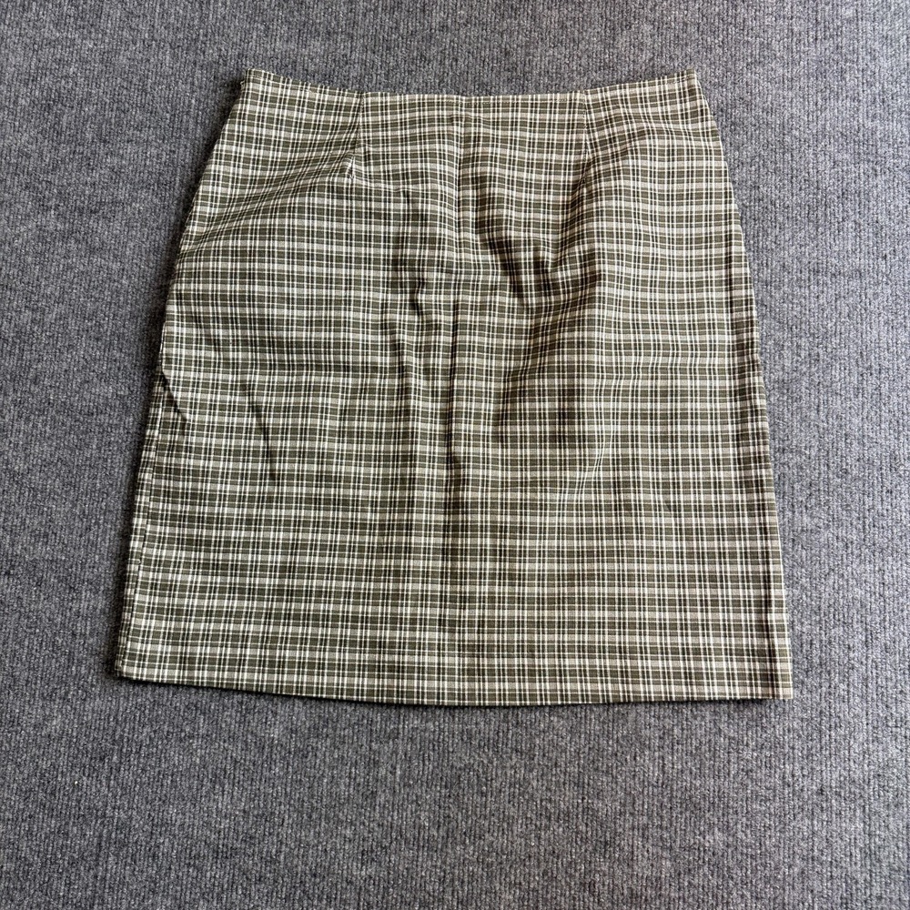 VTG Faded Glory Skirt Womens 12 Green Plaid Pencil Stretch Knee Length Casual